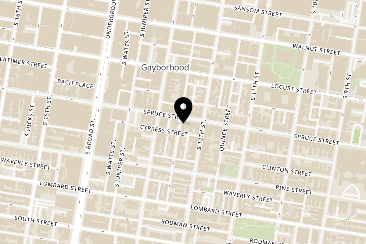 Map showing the location of Mercato on 1216 Spruce St in Philadelphia